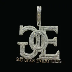 GOE God Over Everything Iced Out Letter Diamond Pendant Necklace