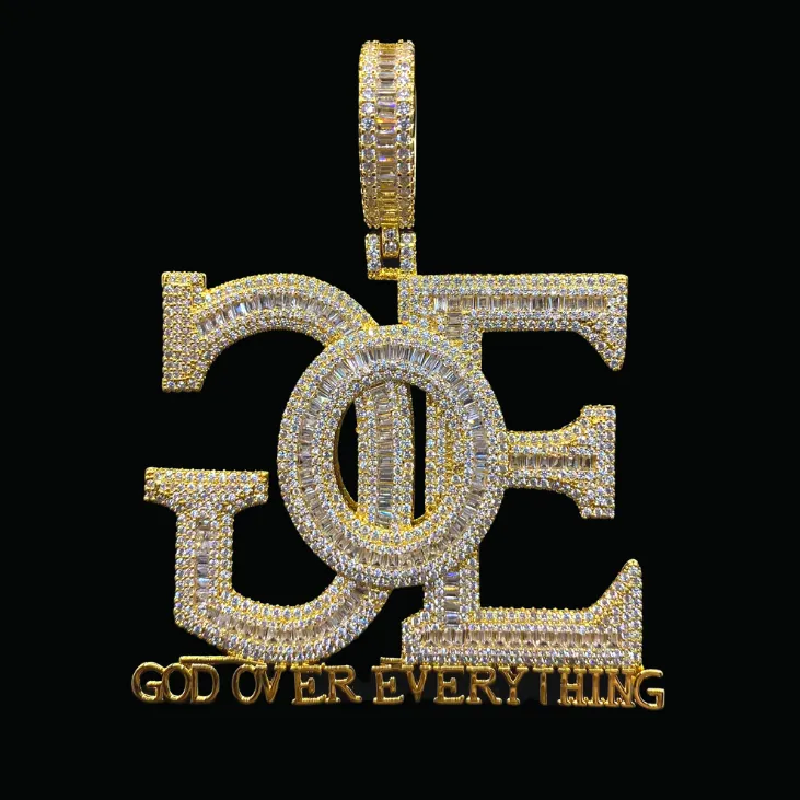 GOE God Over Everything Iced Out Letter Diamond Pendant Necklace