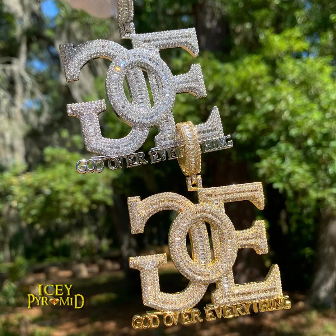 GOE God Over Everything Iced Out Letter Diamond Pendant Necklace