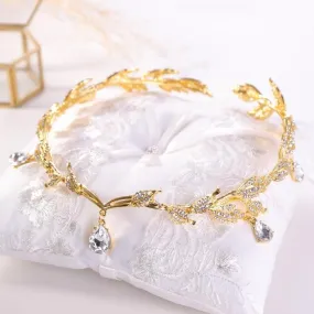 Gold Crystal Teardrop Bridal Wedding Head Band Tiara Crown