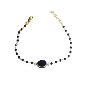 Gold-Dipped Black Onyx Beaded Bracelet