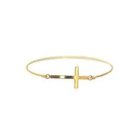 Gold Dipped Sideways Cross Bangle Bracelet Slim