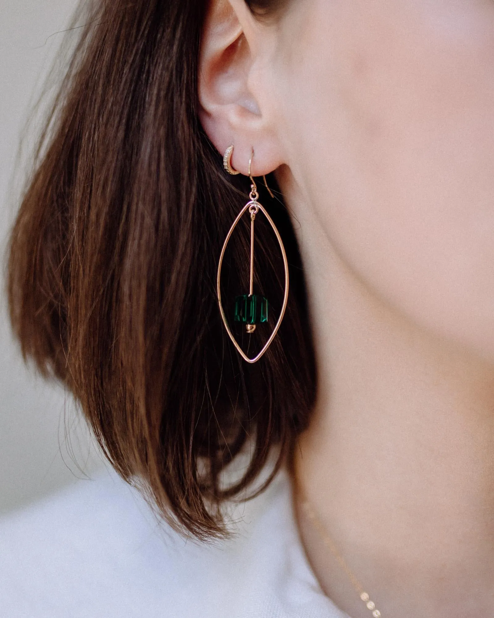 Gold Filled Majestic Green Crystal Cube Oval Chandelier Earrings