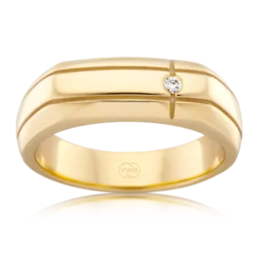 Gold Grooved and Offset Diamond Signet Ring