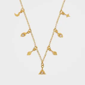 Gold Moonstone Charm Necklace with Gold Charms - Terra | By Lunar James