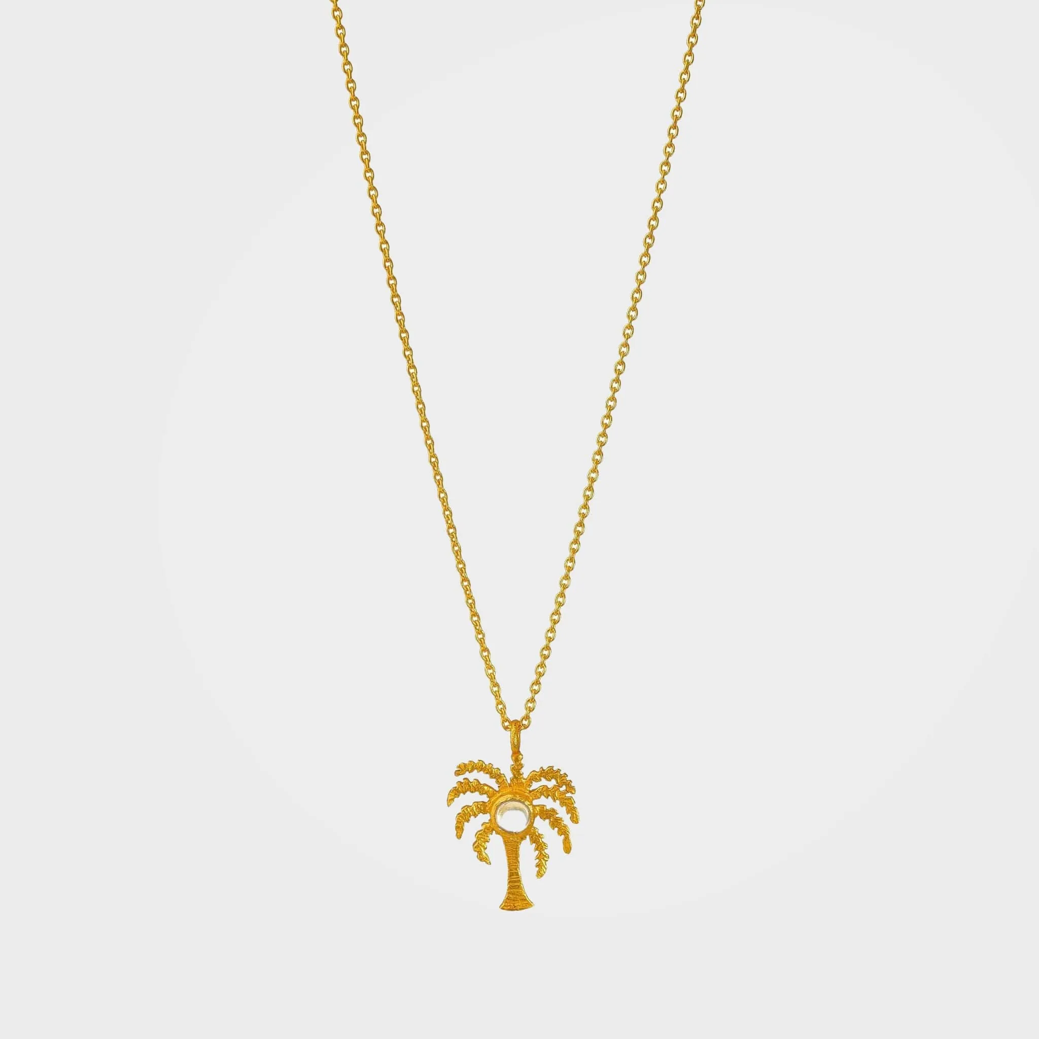 Gold Palm Tree Pendant Necklace with Moonstone - Palma | By Lunar James