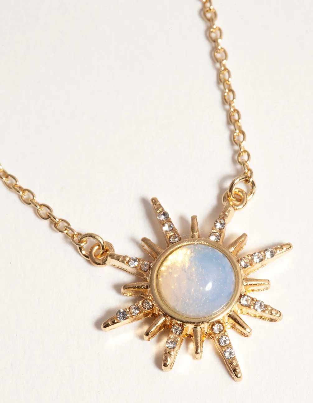 Gold Plated Diamante & Moonstone Sun Necklace