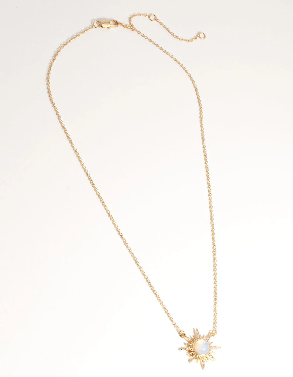 Gold Plated Diamante & Moonstone Sun Necklace