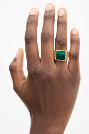 Gold Vermeil & Green Stone Square Signet Ring