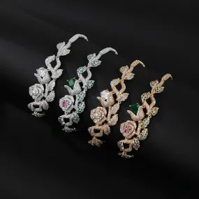 Gorgeous 4 Colors Cubic Zircon Rose Flower Chain Bracelets Bangle  Brides Wedding Party  Fashion Jewelry for Women Gift  CK10184