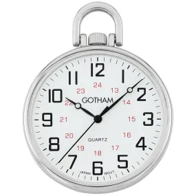 Gotham Men's Silver-Tone Railroad Open Face Quartz Pocket Watch # GWC15026S