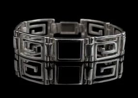 Greek Key Meander Bracelet in Sterling Silver with onyx (B-94)