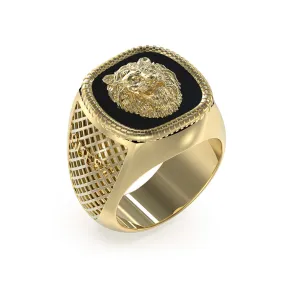 Guess Men's Jewellery Gold-Plated Stainless-Steel Lion 18mm Signet Ring