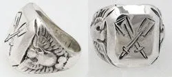 Hand Engraved Rowing Crossed Oars Signet Ring with Eagles