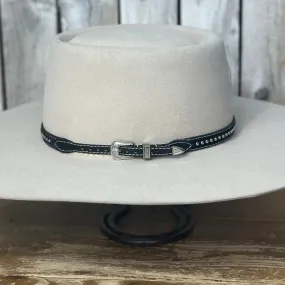 Hat Band | Black Leather w/ Silver Beads