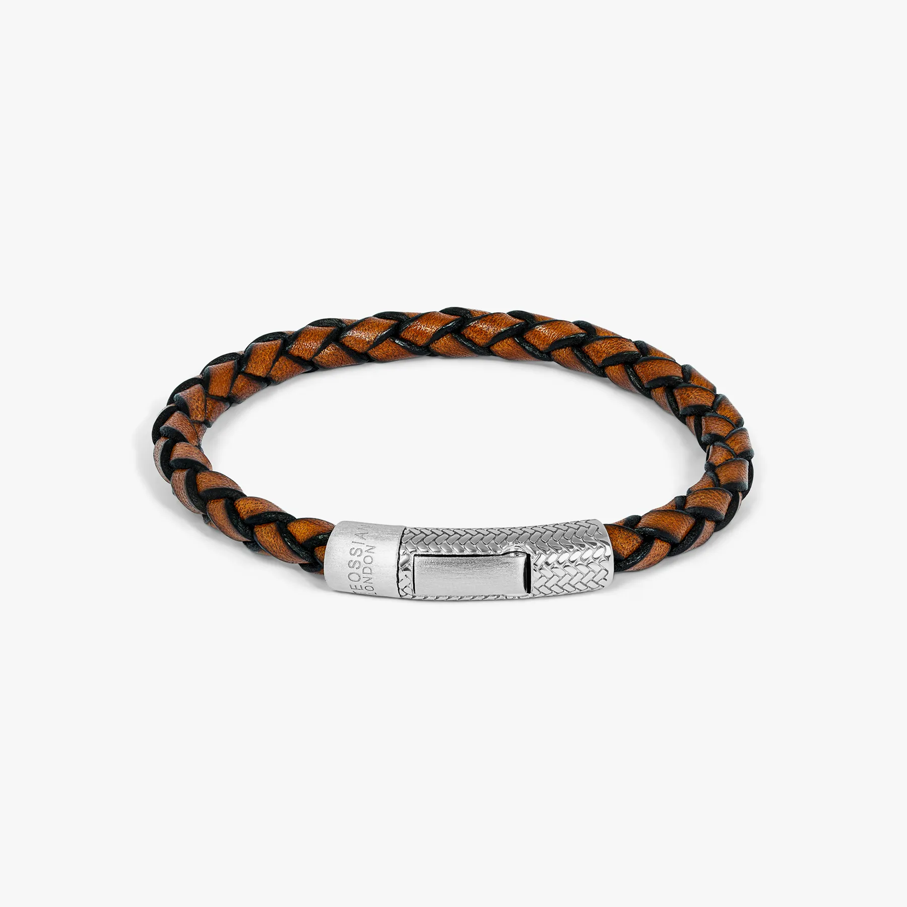 Herringbone Click Pelle Bracelet In Brown Leather With Rhodium Plated Silver