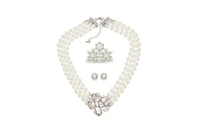 Holly Golightly Mini 3 Piece Pearl Jewelry Costume Flapper Set with Clip On Earrings Inspired by Audrey Style