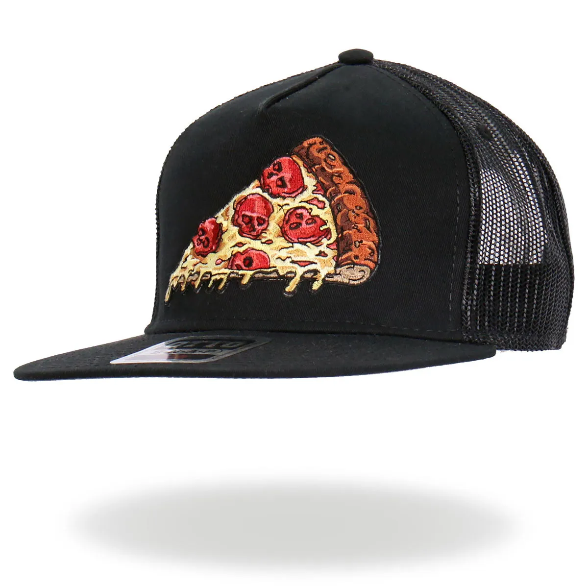 Hot Leathers GSH2024 Black Pepperoni Skull Pizza Snapback Hat