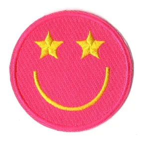 Hot Pink Star Eye Happy Face Wholesale Hat PATCH (Set of 3)