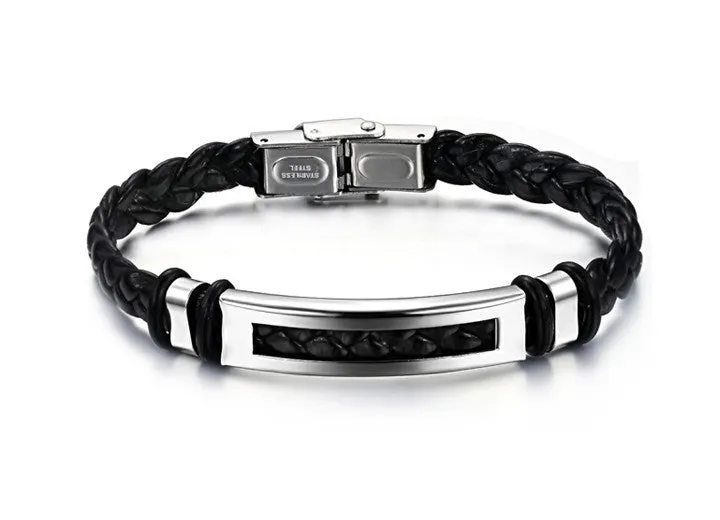 Hot Sale Fashion jewelry Stainless Steel Men Bracelet Silver/Gold PU leather Bracelets Bangles for men