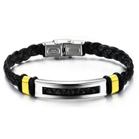 Hot Sale Fashion jewelry Stainless Steel Men Bracelet Silver/Gold PU leather Bracelets Bangles for men