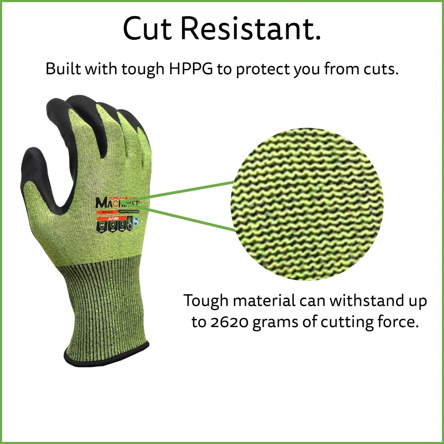 HPPG Cut-Resistant Gloves with Foam Nitrile Coating, ANSI Cut Level A5