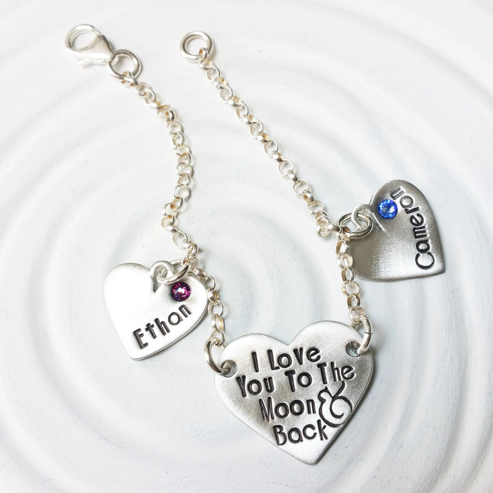 I Love You To The Moon & Back Charm Bracelet | Heart Birthstone Charms