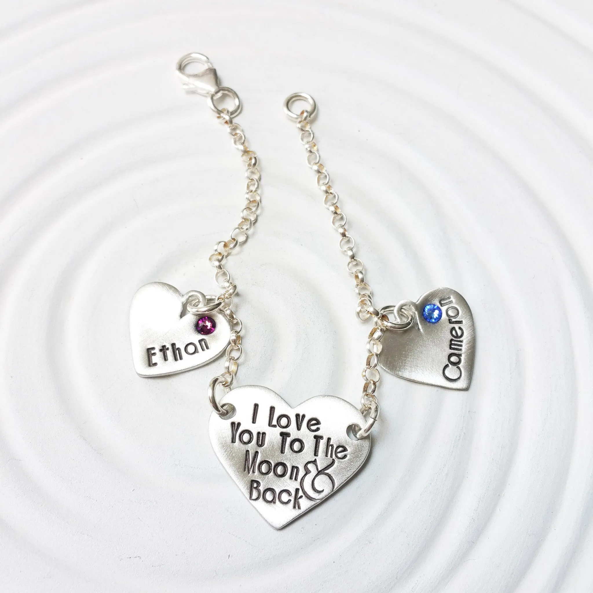 I Love You To The Moon & Back Charm Bracelet | Heart Birthstone Charms