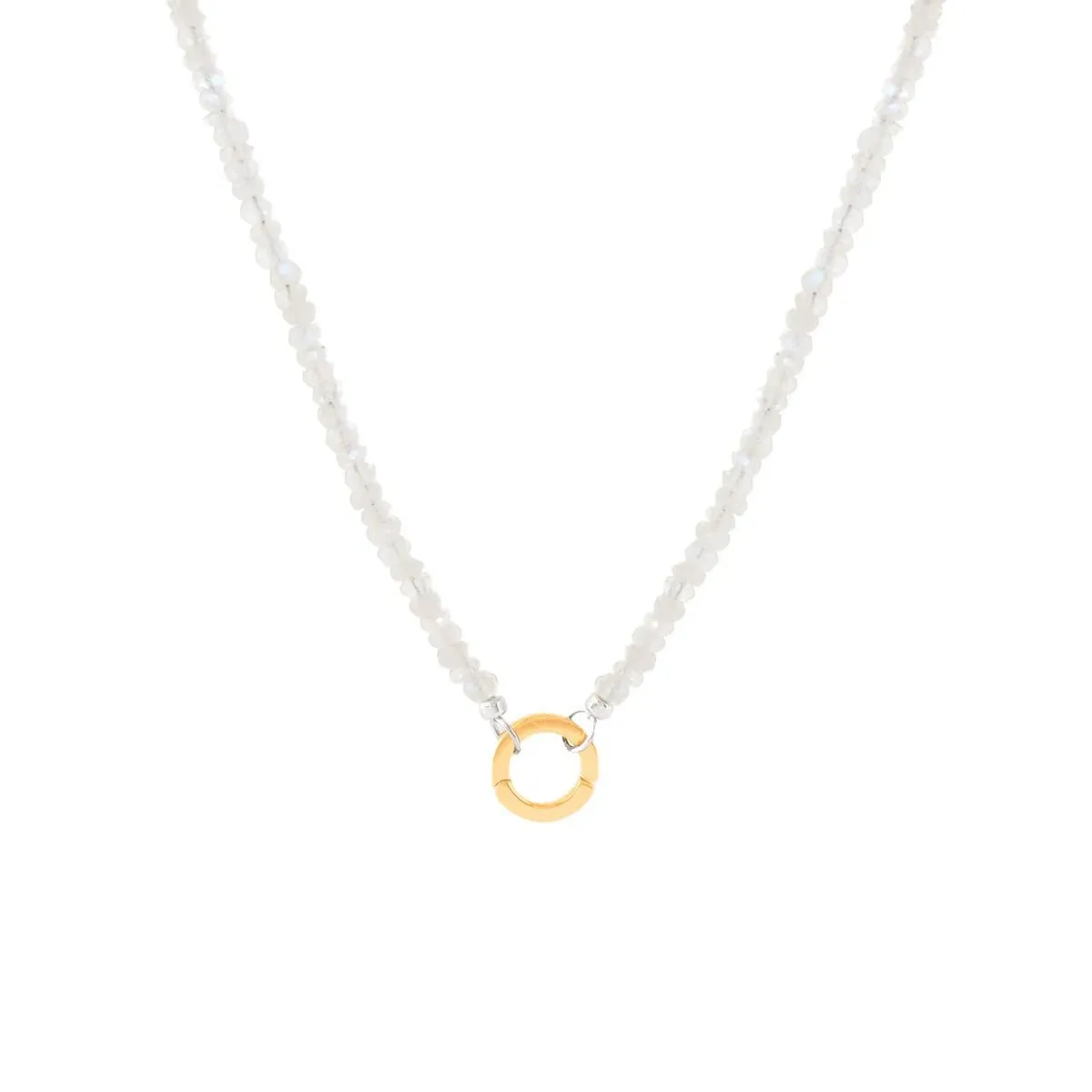 ICONIC BEADED OPEN ENDED NECKLACE - RAINBOW MOONSTONE & SILVER - CHOOSE CONNECTOR