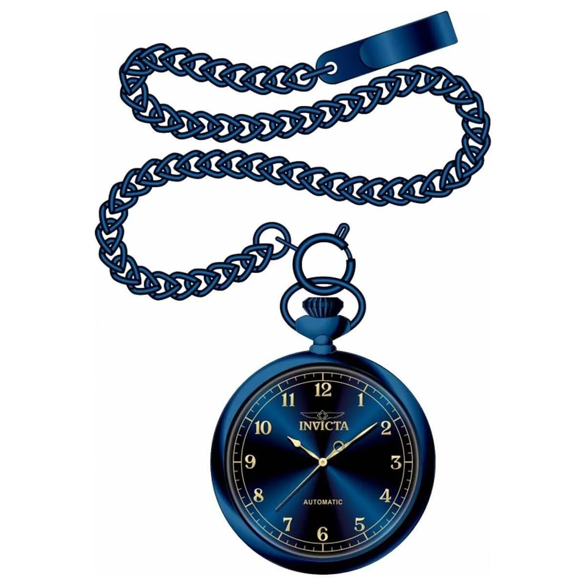 Invicta Men's Automatic Pocket Watch - Vintage Blue Dial Stainless Steel Chain | 34453