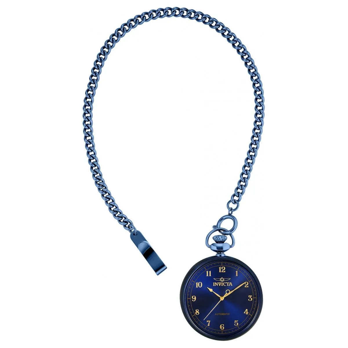 Invicta Men's Automatic Pocket Watch - Vintage Blue Dial Stainless Steel Chain | 34453