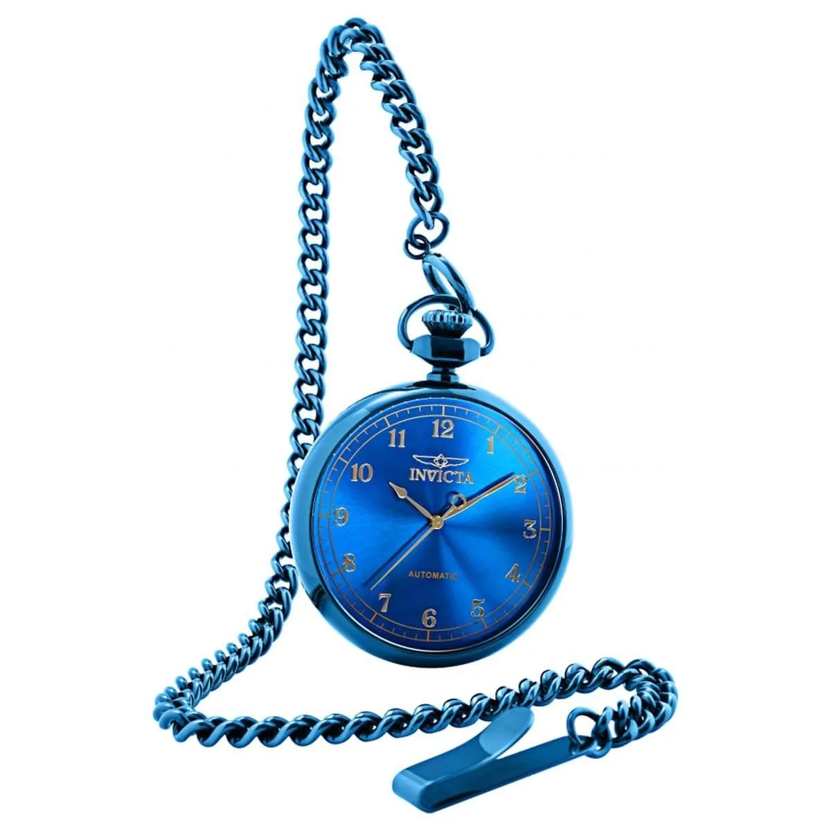 Invicta Men's Automatic Pocket Watch - Vintage Blue Dial Stainless Steel Chain | 34453