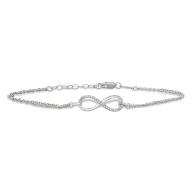 Jewelili Sterling Silver With Natural White Diamonds Infinity Bracelet