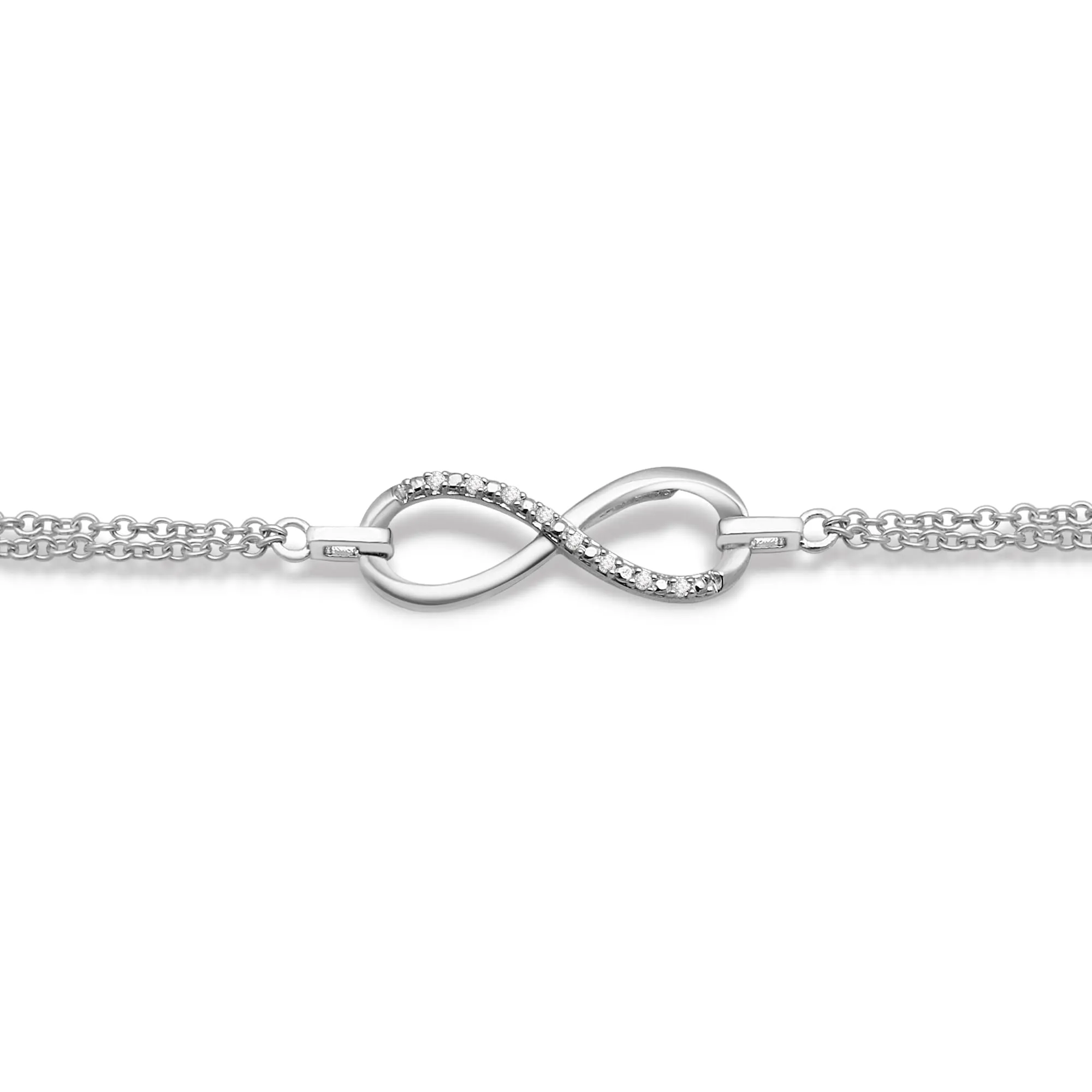 Jewelili Sterling Silver With Natural White Diamonds Infinity Bracelet