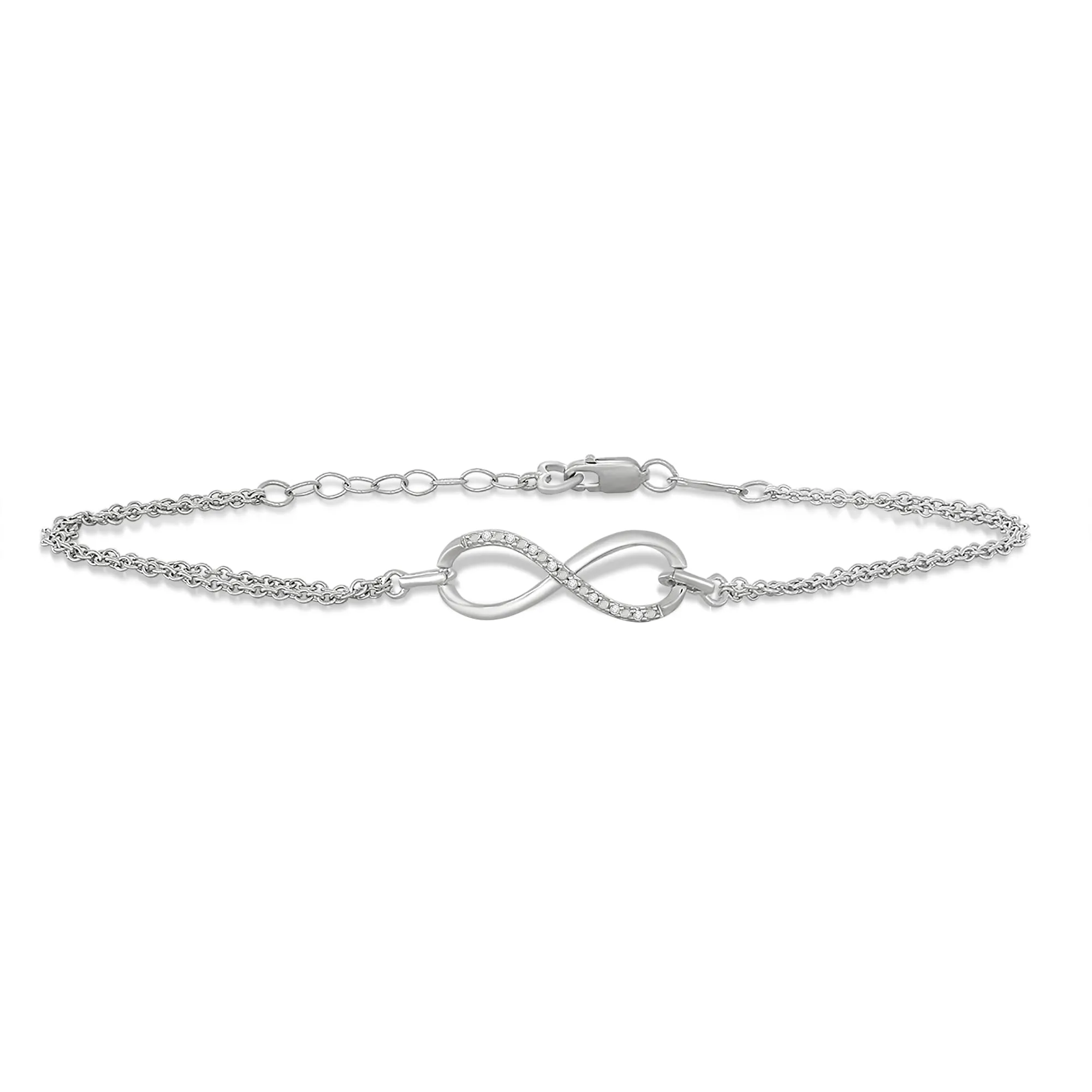 Jewelili Sterling Silver With Natural White Diamonds Infinity Bracelet