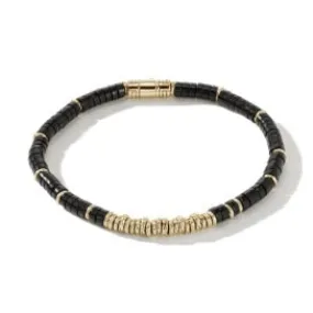 John Hardy Heishi 18K Yellow Gold Bracelet with Treated Black Onyx Beads