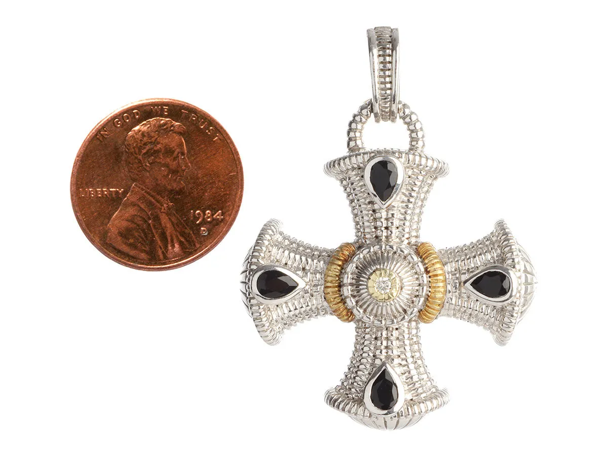 Judith Ripka Two-Tone Onyx and Diamond Maltese Cross Enhancer