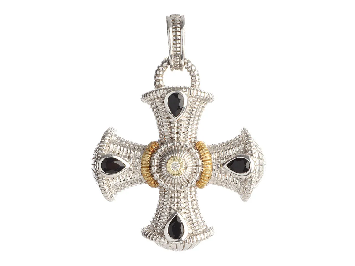 Judith Ripka Two-Tone Onyx and Diamond Maltese Cross Enhancer