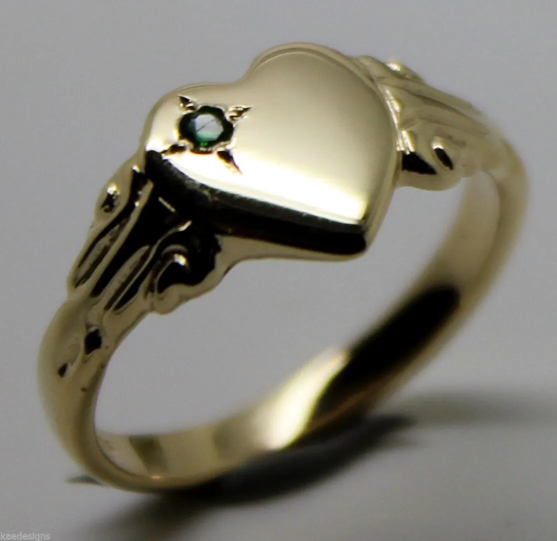 Kaedesigns New Genuine 9ct Yellow, Rose or White Gold Green Emerald Heart Signet Ring