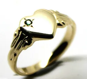 Kaedesigns New Genuine 9ct Yellow, Rose or White Gold Green Emerald Heart Signet Ring