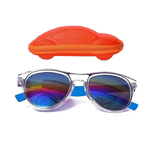 Koochie-Koo Cool Stylish UV Rays Protective Full Frame Sunglasses For kids, Unisex Shades With Cute Car Shaped Storage Case Smart sunglass For Boys And Girls (Pack Of 1, Blue)