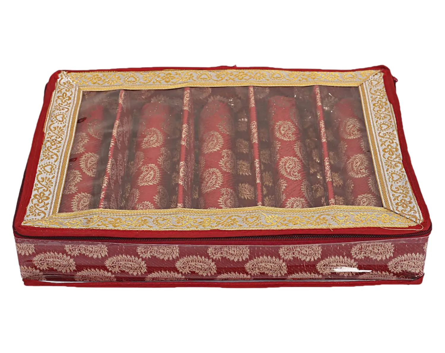 Kuber Industries Multipurpose Teardrop Pattern Laminated 5 Rod Bangle Box/Organizer/Case with Tranasparent Top (Red)-47KM0497