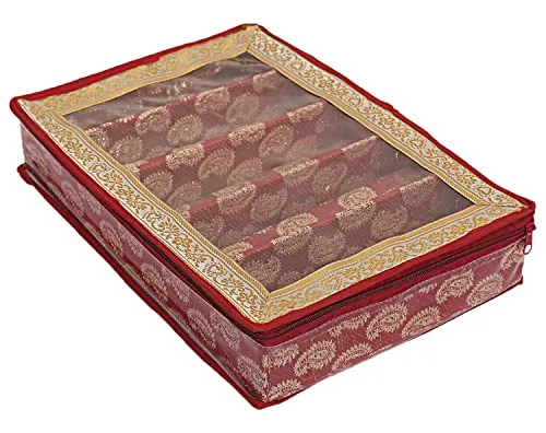 Kuber Industries Multipurpose Teardrop Pattern Laminated 5 Rod Bangle Box/Organizer/Case with Tranasparent Top (Red)-47KM0497