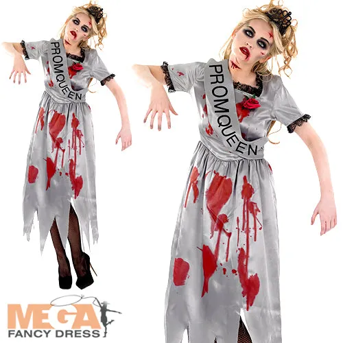 Ladies Prom Queen Zombie Halloween Fancy Dress Costume