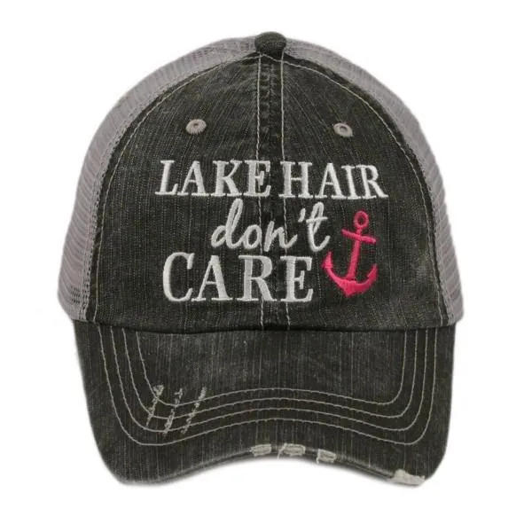 Lake hats Lake hair dont care Embroidered distressed trucker caps Anchors Lake life