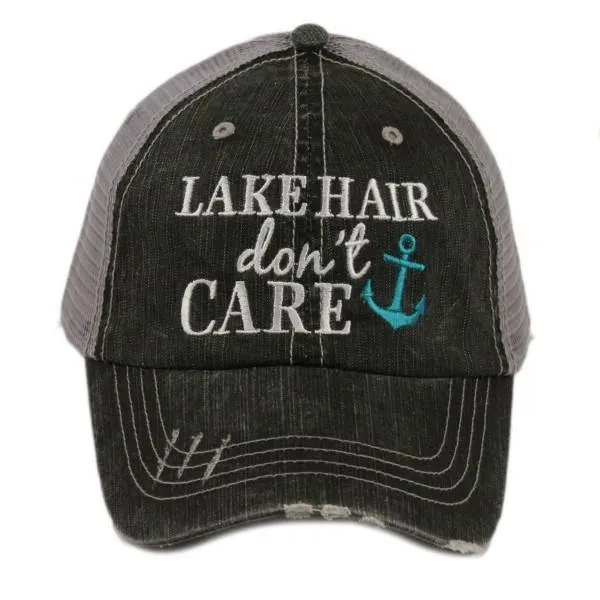 Lake hats Lake hair dont care Embroidered distressed trucker caps Anchors Lake life