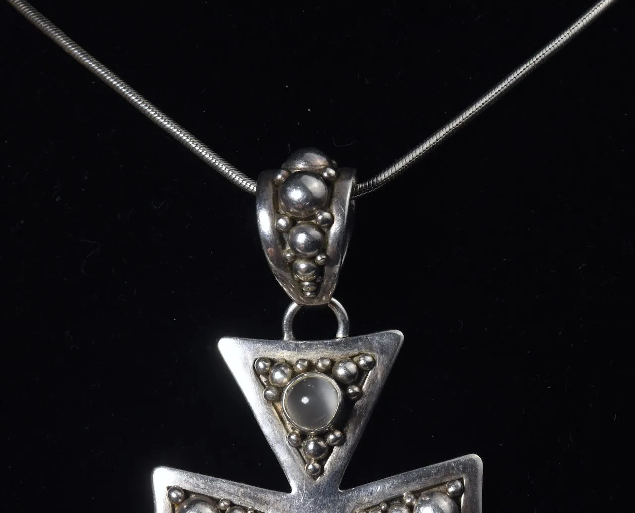 Large Heavy Sterling Silver Crucifix Pendant with Moonstone on Sterling Silver Chain Necklace