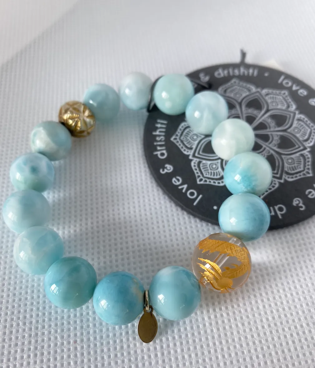 Larimar Bracelet with Golden Phoenix