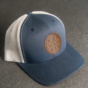 Leather Patch Trucker Style Hat - Compass Rose Stamp