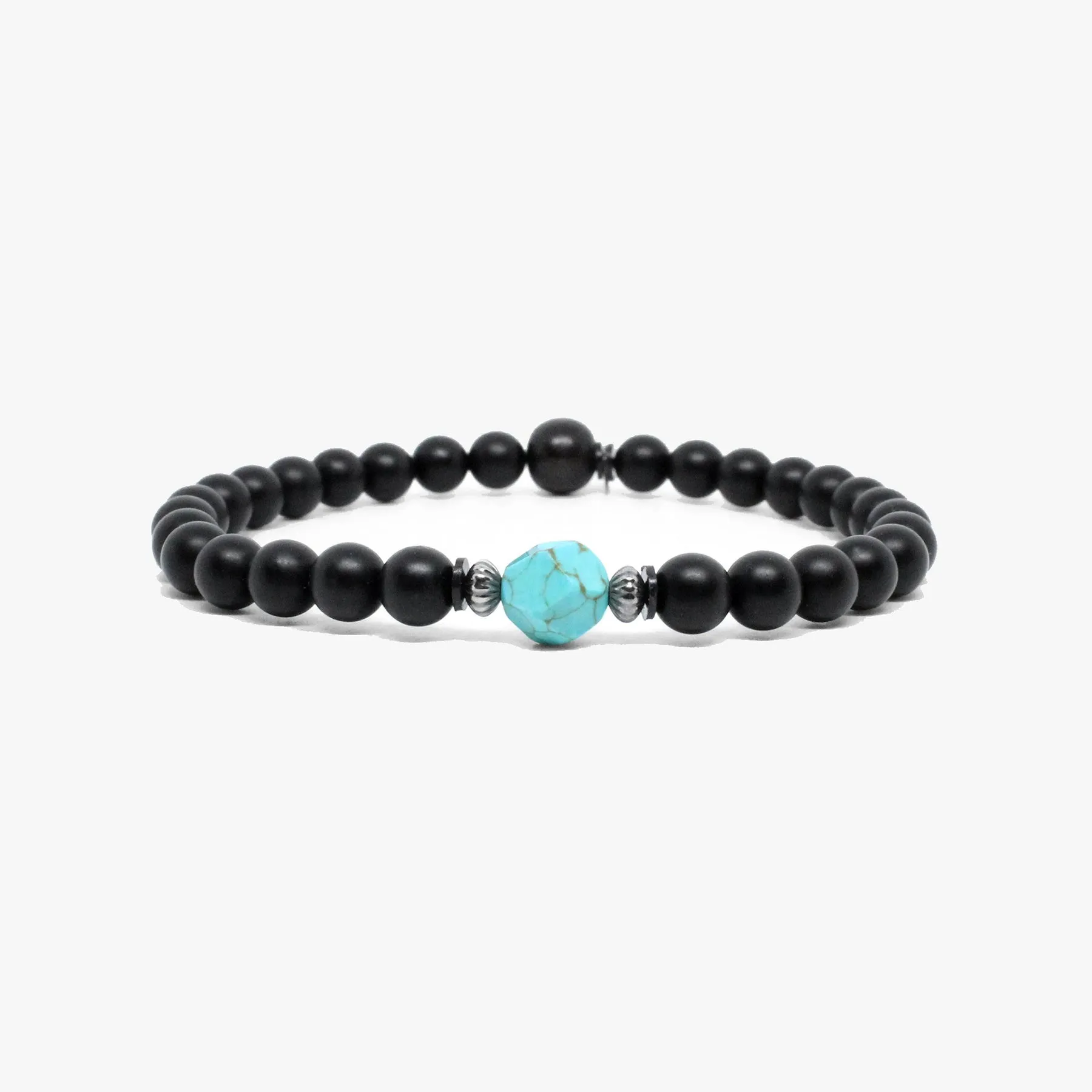 Lite Turquoise Starcut Faceted Gemstone Black Onyx Men's Bracelet - Large